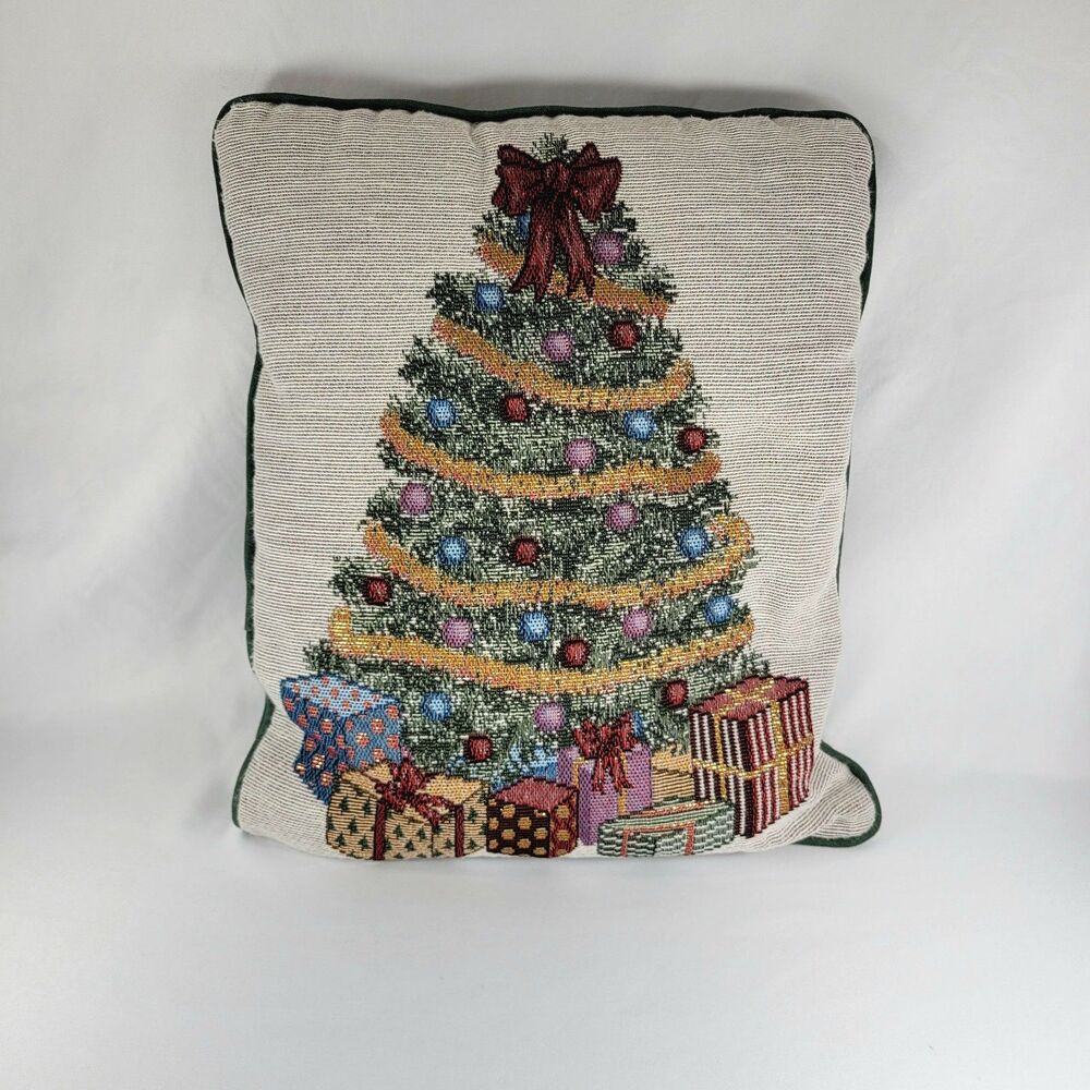 Vintage Christmas Tree Tapestry Pillow Decorative Throw Retro Cottagecore 14x11